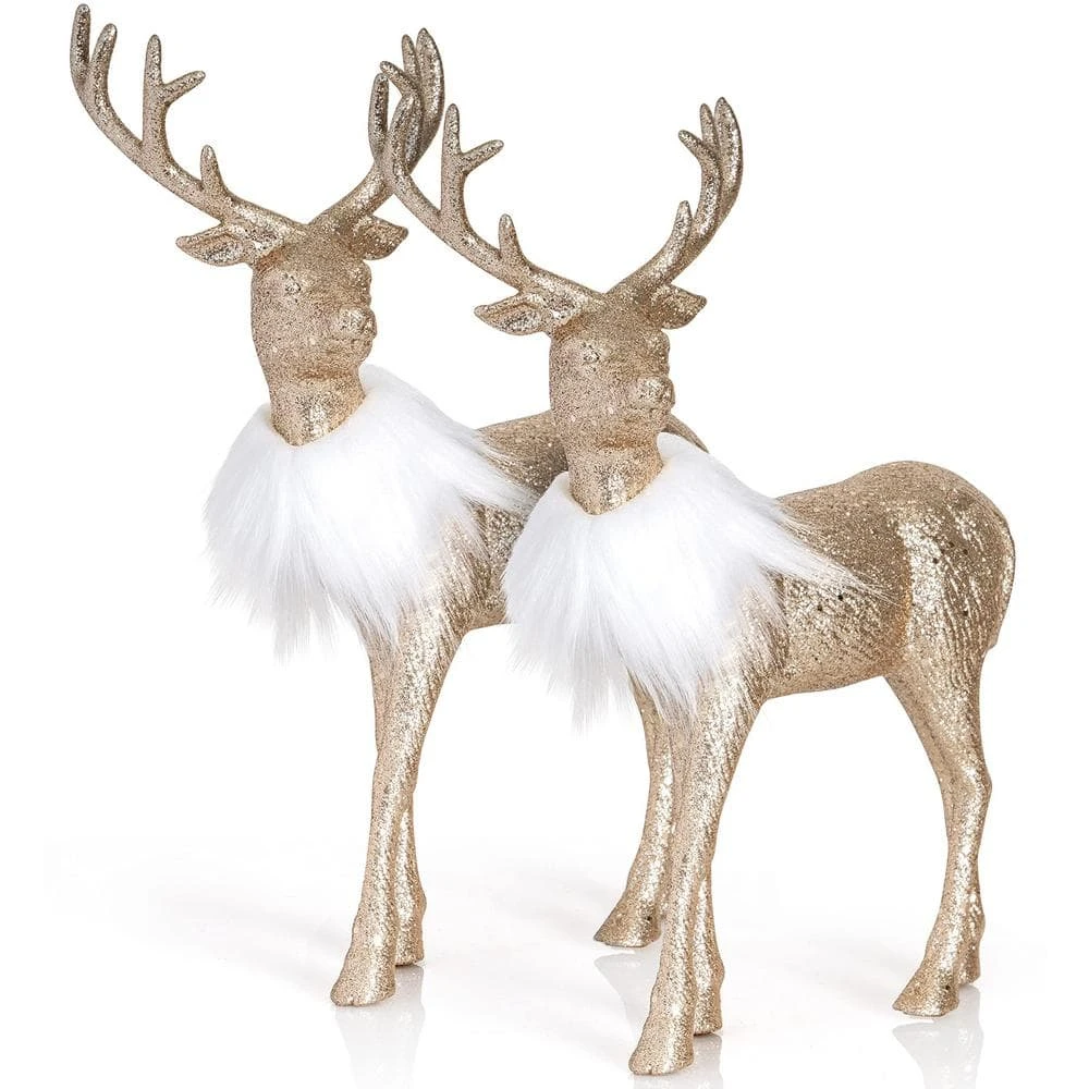 12 In. Gold Glitter Christmas Reindeer - Holiday Deer Figurine Statues Dinner Table Decor Centerpiece (Set Of 2) 1 12 In. Gold Glitter Christmas Reindeer - Holiday Deer Figurine Statues Dinner Table Decor Centerpiece (Set Of 2)