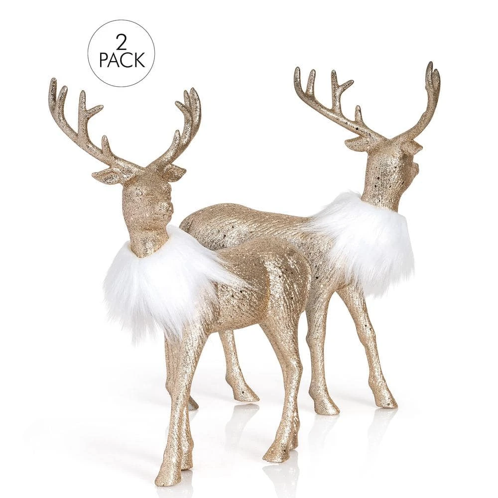 12 In. Gold Glitter Christmas Reindeer - Holiday Deer Figurine Statues Dinner Table Decor Centerpiece (Set Of 2) 3 12 In. Gold Glitter Christmas Reindeer - Holiday Deer Figurine Statues Dinner Table Decor Centerpiece (Set Of 2) - Image 3