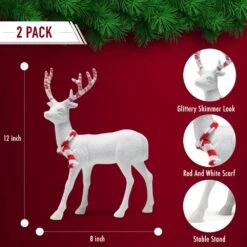 Red And White Peppermint Christmas Reindeer - Holiday White Deer Figurine Statues With Antlers Centerpiece (Pack Of 2) -Northlight Shop christmas centerpieces or 226 44 1000