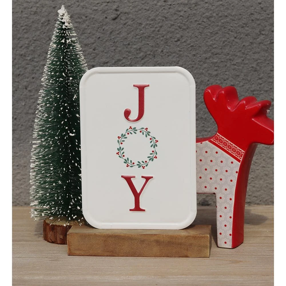 7.8 7 5 In. Joy Christmas Metal Tabletop Sign With Solid Wood Stand 3 7.8 7 5 In. Joy Christmas Metal Tabletop Sign With Solid Wood Stand - Image 3