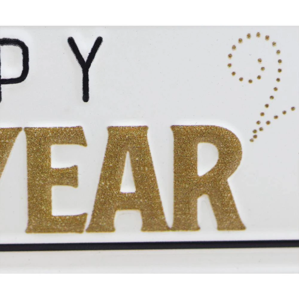 5 In. White Merry Christmas Happy New Year Metal Rotating Tabletop Holiday Sign 4 5 In. White Merry Christmas Happy New Year Metal Rotating Tabletop Holiday Sign - Image 4