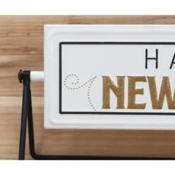 5 In. White Merry Christmas Happy New Year Metal Rotating Tabletop Holiday Sign 9 5 In. White Merry Christmas Happy New Year Metal Rotating Tabletop Holiday Sign -Northlight Shop christmas centerpieces uh353 4f 1000