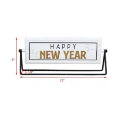 5 In. White Merry Christmas Happy New Year Metal Rotating Tabletop Holiday Sign 13 5 In. White Merry Christmas Happy New Year Metal Rotating Tabletop Holiday Sign -Northlight Shop christmas centerpieces uh353 76 1000