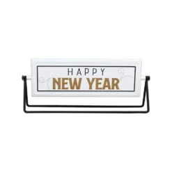 5 In. White Merry Christmas Happy New Year Metal Rotating Tabletop Holiday Sign 12 5 In. White Merry Christmas Happy New Year Metal Rotating Tabletop Holiday Sign -Northlight Shop christmas centerpieces uh353 fa 1000