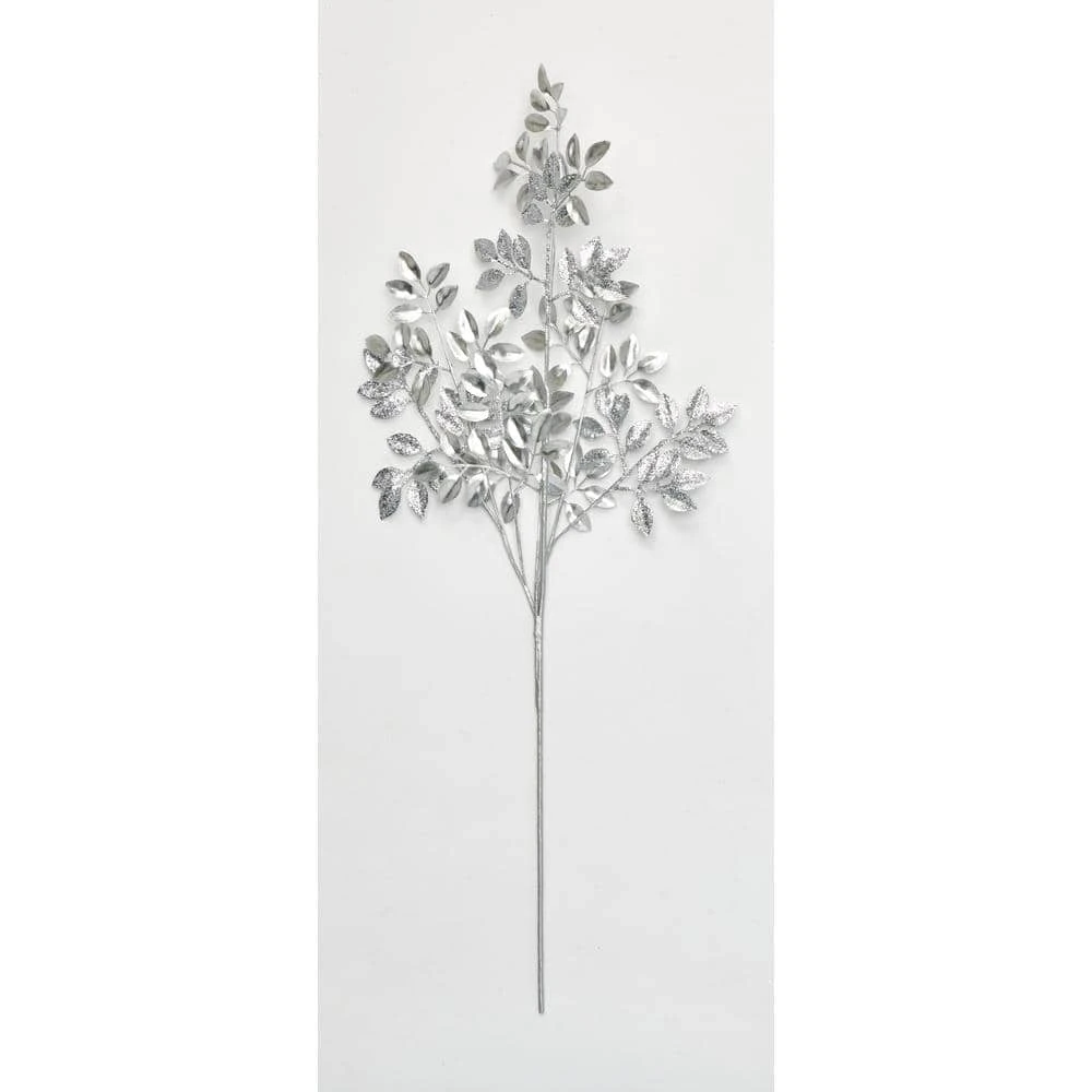 30 In. Glittered Leaves Spray, Silver (Set Of 3) 1 30 In. Glittered Leaves Spray, Silver (Set Of 3)