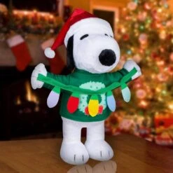 18 In. Tall Holiday Greeter-Snoopy W/Wreath Sweater And Light String-Peanuts -Northlight Shop christmas figurines g 882094 31 1000