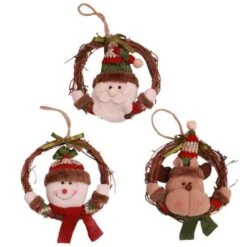 Christmas Wreath Rattan Doll Snowman Christmas Tree Pendent Christmas Wreath Garland For Front Door Wall