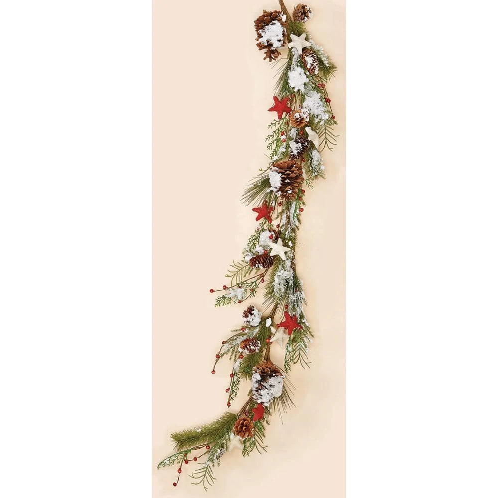4 Ft. 8 In. Snowy Pinecone And Star Garland 1 4 Ft. 8 In. Snowy Pinecone And Star Garland