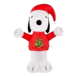 3.5 Ft Pre-Lit LED Peanuts Airblown Snoopy In Christmas Tree Sweater Christmas Inflatable