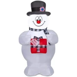 3 Ft. Tall X 2 Ft. W Christmas Inflatable Airblown-Frosty With Black And White Plaid Scarf-SM-WB