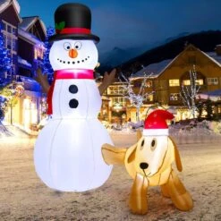 6 Ft. X 4.6 Ft. Inflatable Christmas Snowman With Dog Holiday Decor With Bright LED Lights -Northlight Shop christmas inflatables gym10148 31 1000