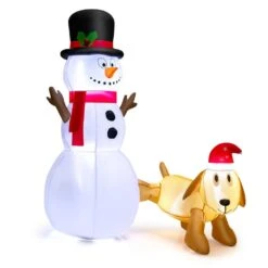 6 Ft. X 4.6 Ft. Inflatable Christmas Snowman With Dog Holiday Decor With Bright LED Lights -Northlight Shop christmas inflatables gym10148 4f 1000