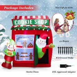 6.3 Ft. H X 5.3 Ft. Self Inflatable Santa Claus Cookie Shop Christmas Decoration With Colorful Lights -Northlight Shop christmas inflatables gym10152 1f 1000