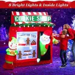 6.3 Ft. H X 5.3 Ft. Self Inflatable Santa Claus Cookie Shop Christmas Decoration With Colorful Lights -Northlight Shop christmas inflatables gym10152 4f 1000