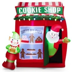 6.3 Ft. H X 5.3 Ft. Self Inflatable Santa Claus Cookie Shop Christmas Decoration With Colorful Lights