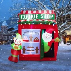 6.3 Ft. H X 5.3 Ft. Self Inflatable Santa Claus Cookie Shop Christmas Decoration With Colorful Lights -Northlight Shop christmas inflatables gym10152 66 1000