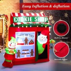 6.3 Ft. H X 5.3 Ft. Self Inflatable Santa Claus Cookie Shop Christmas Decoration With Colorful Lights -Northlight Shop christmas inflatables gym10152 fa 1000