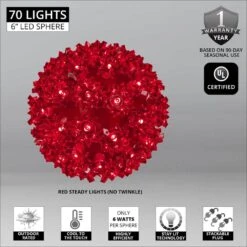 6 In. 70-Light LED Red Decorative Starlight Sphere -Northlight Shop christmas novelty lights 76480 e1 1000