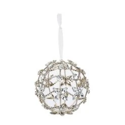 Handcrafted Silver Crystal Floral Chain Wrapped Globe Christmas Ornament (4-Pack)