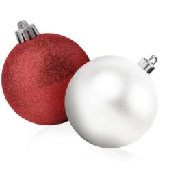 Red And White Christmas Hanging Ornament Balls Shatterproof With Metal Ornament Hooks For Indoor/Outdoor Tree (100-Pack) -Northlight Shop christmas ornament sets rd 126 44 1000