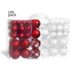 Red And White Christmas Hanging Ornament Balls Shatterproof With Metal Ornament Hooks For Indoor/Outdoor Tree (100-Pack) -Northlight Shop christmas ornament sets rd 126 4f 1000