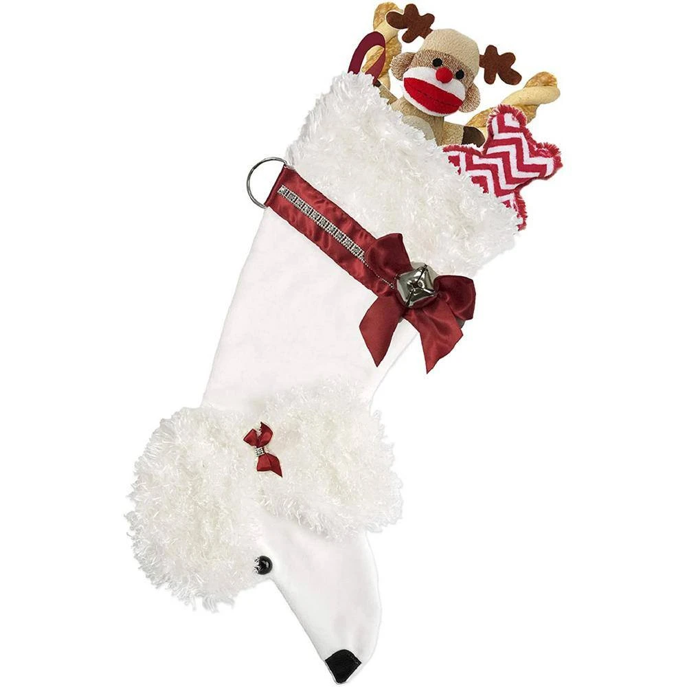 22 In. White Poodle Dog Faux Fur Christmas Stocking 1 22 In. White Poodle Dog Faux Fur Christmas Stocking