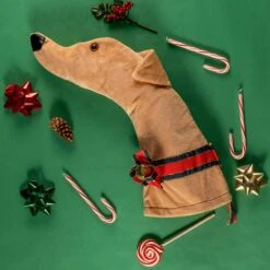 22 In. Tan Greyhound Faux Fur Fabric Christmas Stocking -Northlight Shop christmas stockings hh10 44 1000