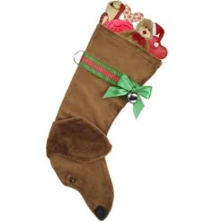 22 In. Tan Dachshund Dog Faux Fur Christmas Stocking