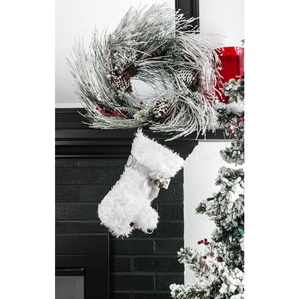 22 In. Snowball White Curly Dog Faux Fur Fabric Christmas Stocking 5 22 In. Snowball White Curly Dog Faux Fur Fabric Christmas Stocking - Image 5