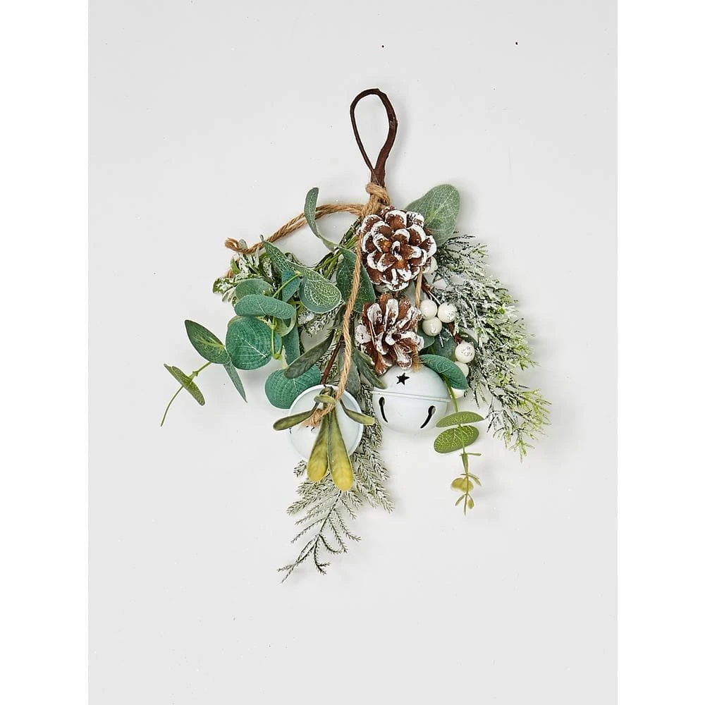 11 In. White Berries Pine Cone And Green Leaves Mini Teardrop 1 11 In. White Berries Pine Cone And Green Leaves Mini Teardrop