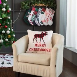 50 In. X 60 In. Polyester Microfiber Christmoose Christmas Throw With 18 In. Square Pillow -Northlight Shop christmas textiles cl107muos 4f 1000