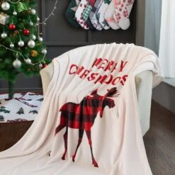 50 In. X 60 In. Polyester Microfiber Christmoose Christmas Throw With 18 In. Square Pillow -Northlight Shop christmas textiles cl107muos c3 1000