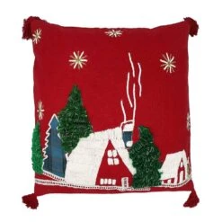 18 In. X 18 In. Christmas House Applique Pillow