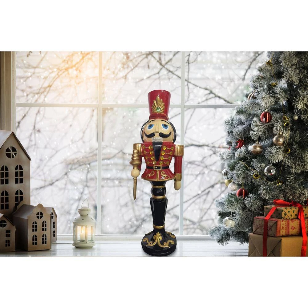 36 In. Red Resin Christmas Nutcracker Toy Soldier Holding A Staff With LED Lights 6 36 In. Red Resin Christmas Nutcracker Toy Soldier Holding A Staff With LED Lights - Image 6