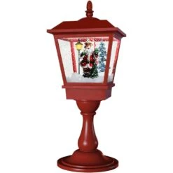 25 In. Christmas Tabletop Musical Snowy Lantern With Sant Scene, Cascading Snow And Christmas Carols
