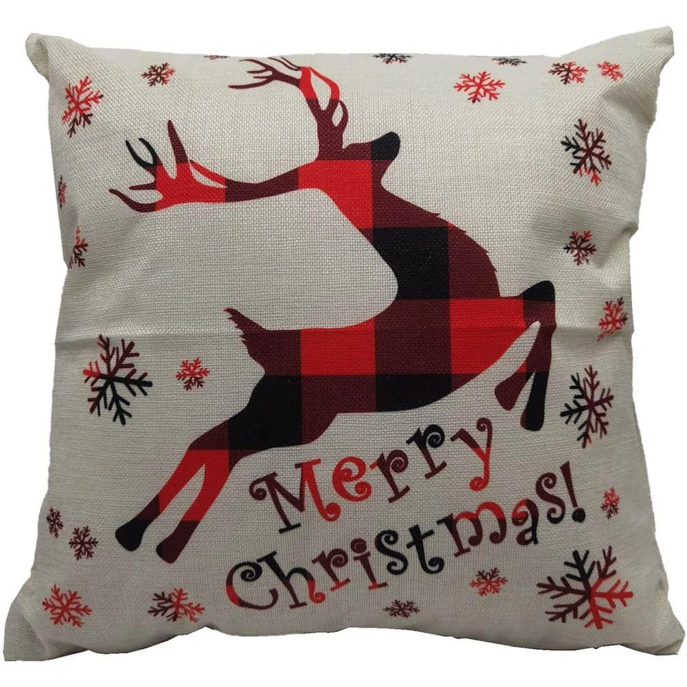 15.5 In. Buffalo Plaid Reindeer Merry Christmas Throw Pillow 1 15.5 In. Buffalo Plaid Reindeer Merry Christmas Throw Pillow