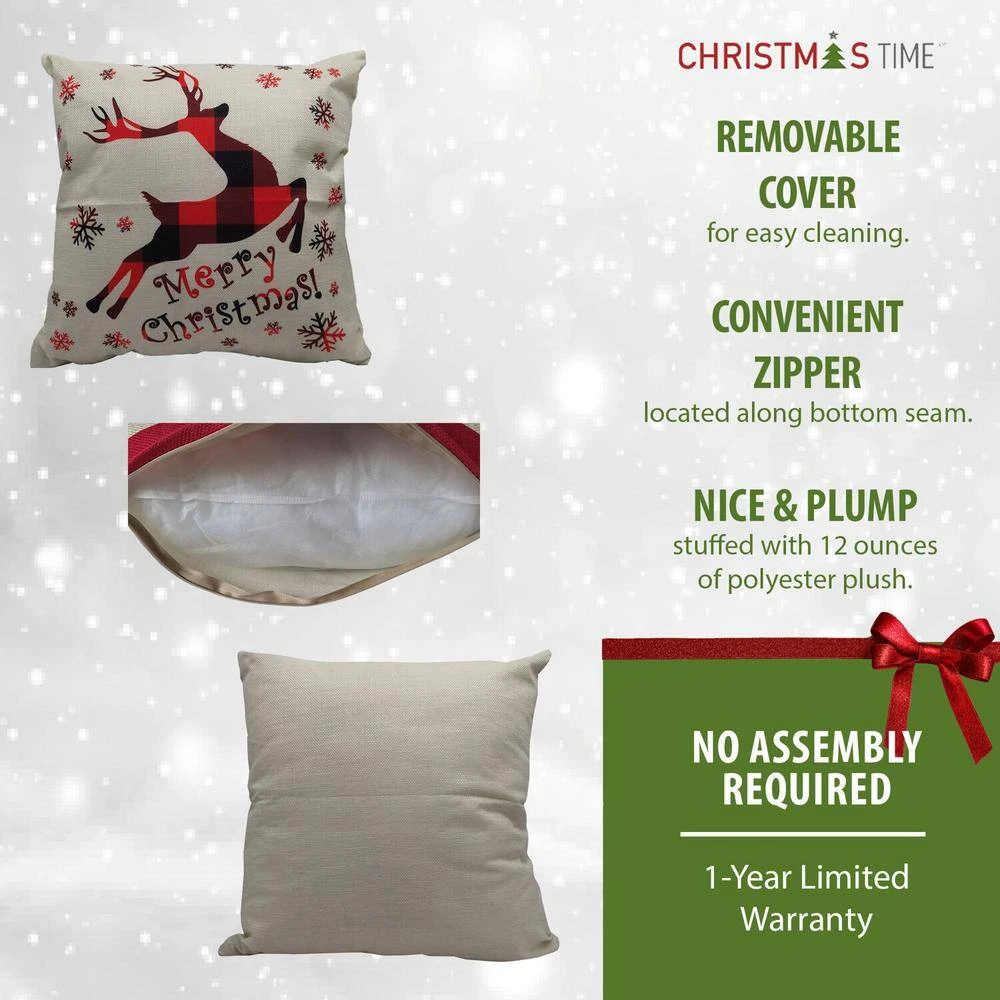 15.5 In. Buffalo Plaid Reindeer Merry Christmas Throw Pillow 2 15.5 In. Buffalo Plaid Reindeer Merry Christmas Throw Pillow - Image 2