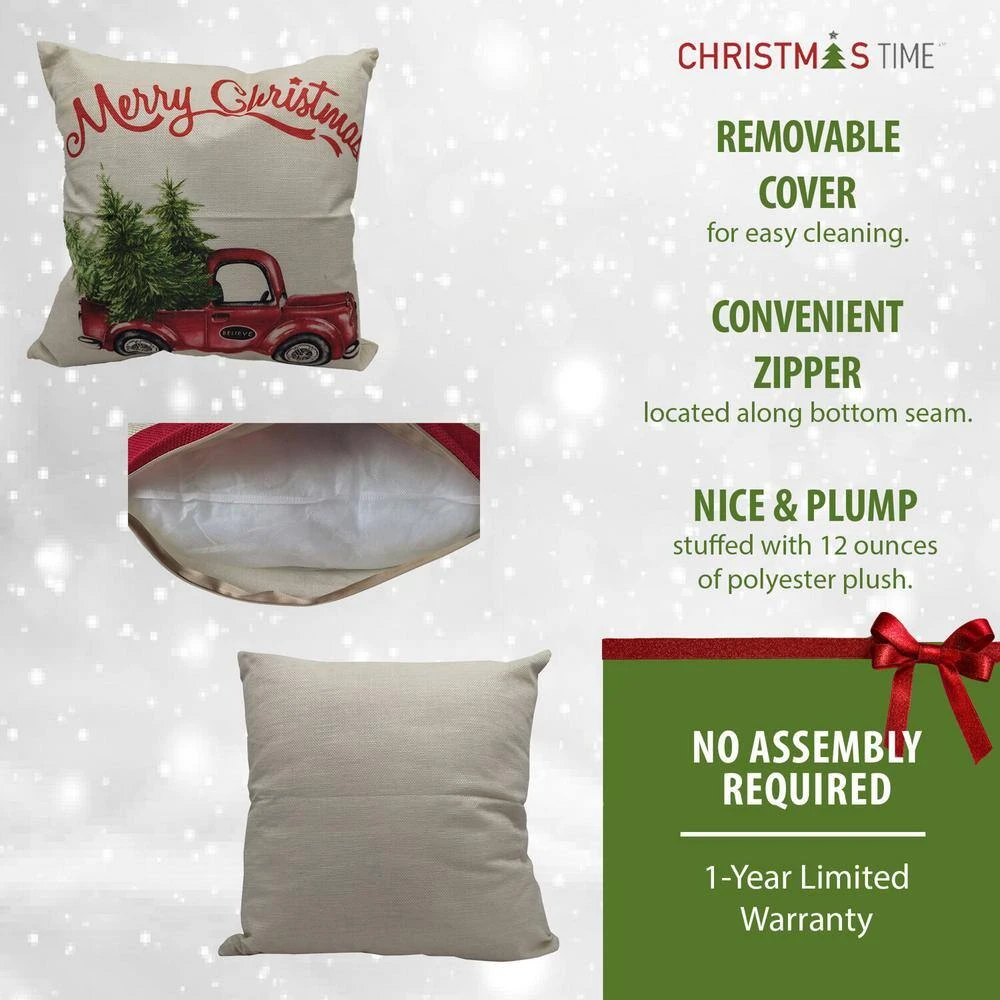 15.5 In. Retro Truck Merry Christmas Throw Pillow 2 15.5 In. Retro Truck Merry Christmas Throw Pillow - Image 2