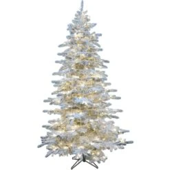 6.5-ft. Silverado Pine White Flocked Slim Artificial Christmas Tree With EZ Connect Clear Smart Lights
