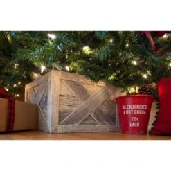 Farmhouse Deluxe 22.5 In. W X 14.5 In. H, 30 In. Dia, White Wash Decorative Christmas Tree Box Collar -Northlight Shop christmas tree collars treecollarwhite 31 1000