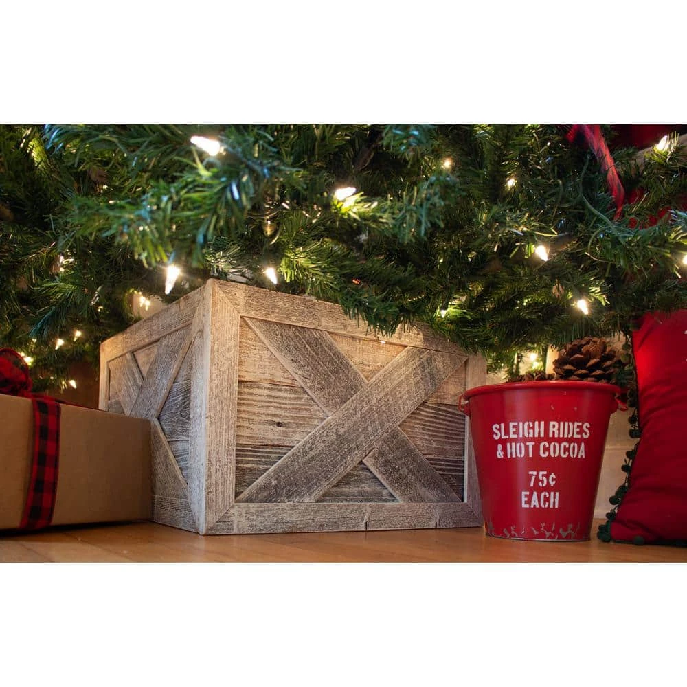Farmhouse Deluxe 27 In. W X 14.5 In. H, 37 In. Dia, White Wash Decorative Christmas Tree Box Collar 7 Farmhouse Deluxe 27 In. W X 14.5 In. H, 37 In. Dia, White Wash Decorative Christmas Tree Box Collar - Image 7