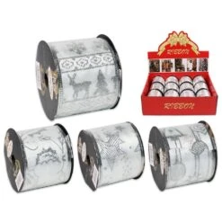 2.5 In. X 9 Ft. 4 Assorted Silver Wire Edge Christmas Ribbon (24-Pack)