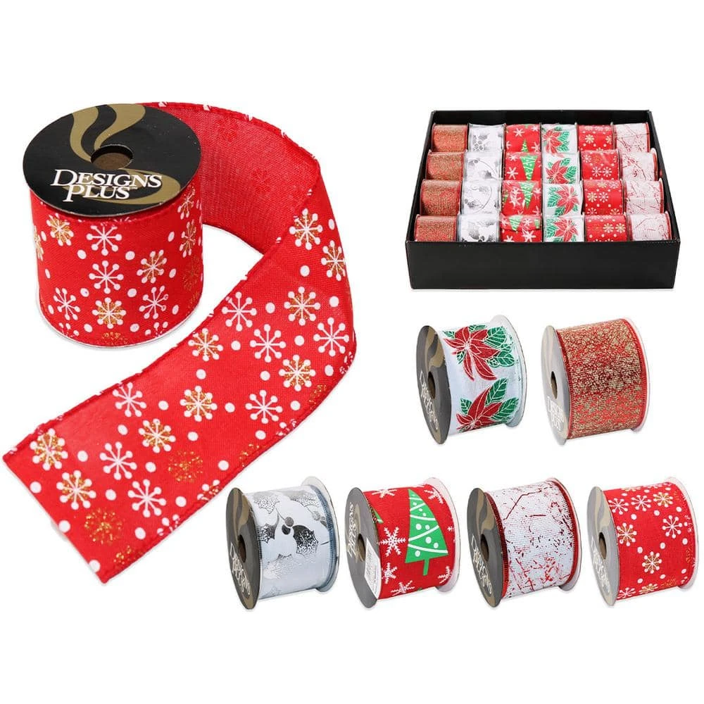 2.5 In. X 9 Ft. 6 Assorted Wire Xmas Ribbon (24-Pack) 1 2.5 In. X 9 Ft. 6 Assorted Wire Xmas Ribbon (24-Pack)