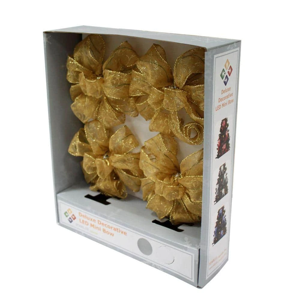 4 In. Gold LED Light Mini Bows (4-Pack) 1 4 In. Gold LED Light Mini Bows (4-Pack)