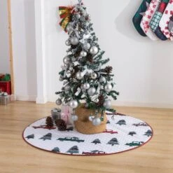 48 In. Vintage Truck Polyester Microfiber Quilted Tree Skirt 23 48 In. Vintage Truck Polyester Microfiber Quilted Tree Skirt -Northlight Shop christmas tree skirts cl201mu21 31 1000