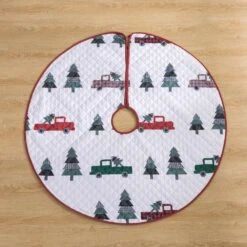 48 In. Vintage Truck Polyester Microfiber Quilted Tree Skirt 17 48 In. Vintage Truck Polyester Microfiber Quilted Tree Skirt -Northlight Shop christmas tree skirts cl201mu21 c3 1000