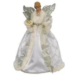 Angel 16 In. Silver And White Christmas Tree Topper With Harp