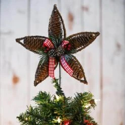 Rattan Star Tree Topper - Christmas Rustic Acorn Tree Topper With Holly And Berry Decorations -Northlight Shop christmas tree toppers or 206 1f 1000