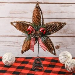 Rattan Star Tree Topper - Christmas Rustic Acorn Tree Topper With Holly And Berry Decorations -Northlight Shop christmas tree toppers or 206 44 1000