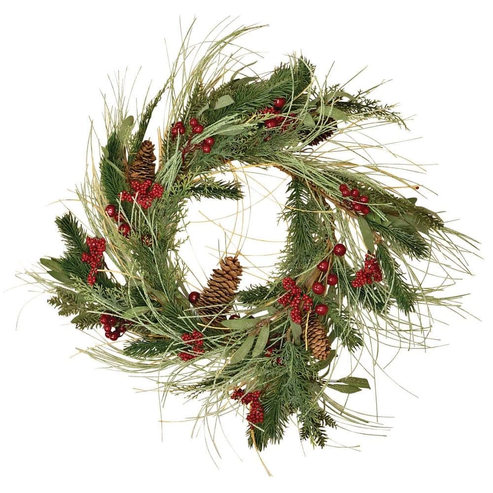 26 In. Artificial Mixed Pine And Berry Wreath 1 26 In. Artificial Mixed Pine And Berry Wreath